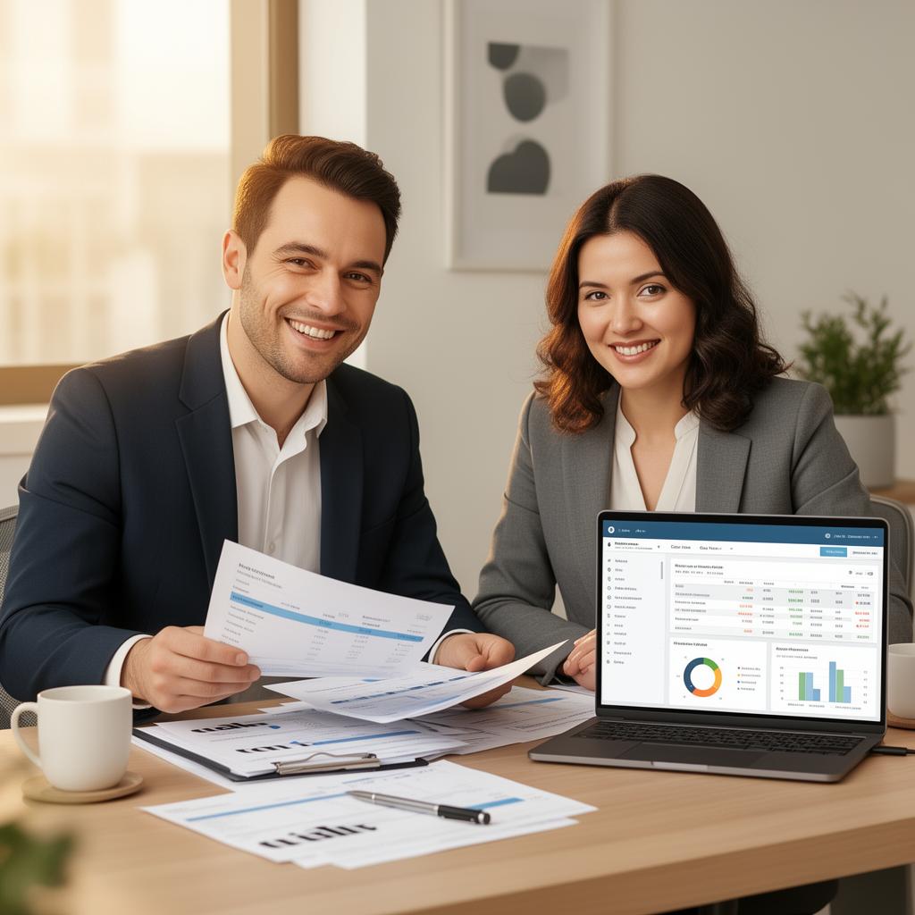 Business owners reviewing finances together